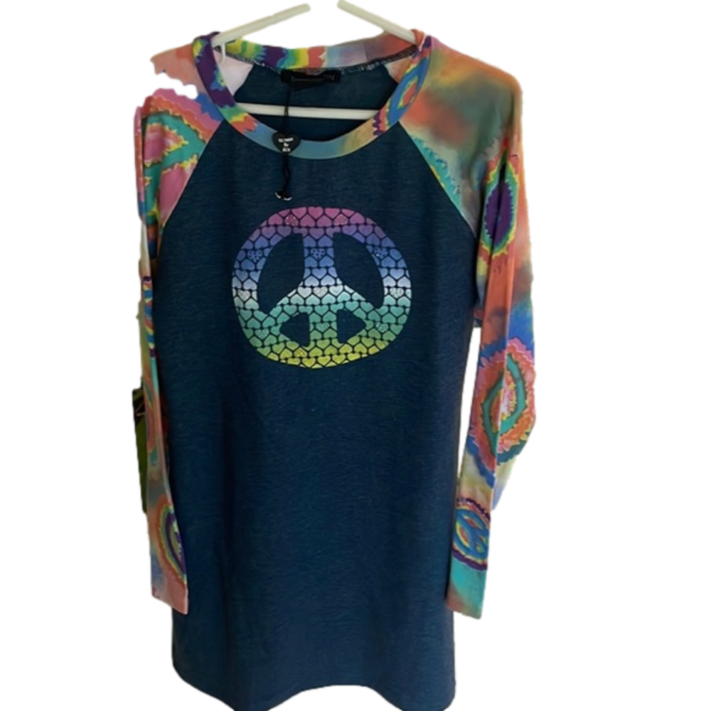 🌿Flowers by Zoe NWT long-sleeved girls dress w/tie-dye and peace sign🌿